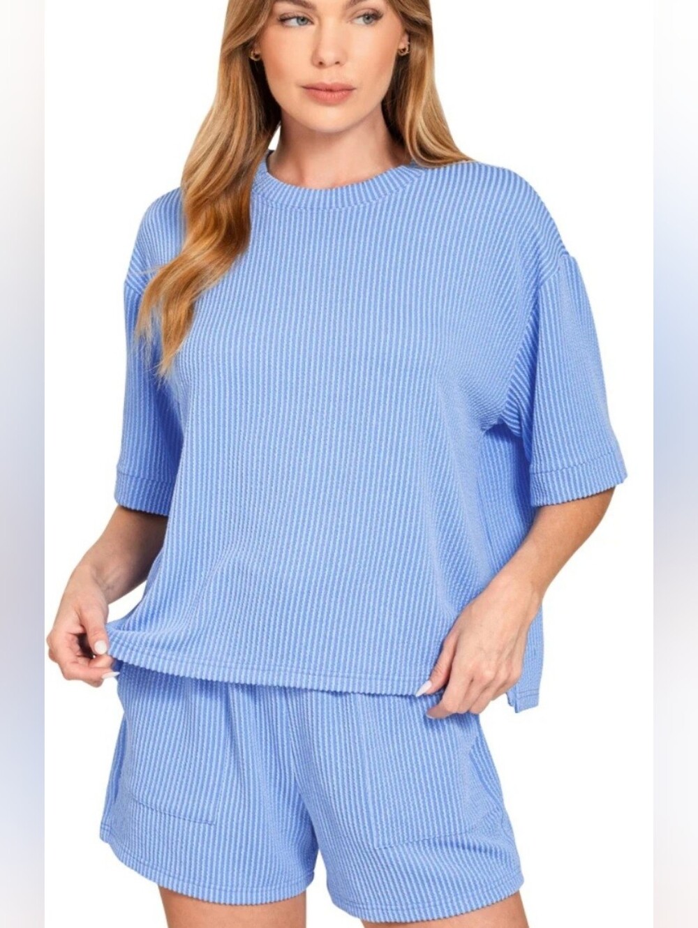 Lovely Melody Lavender Ribbed Short Set